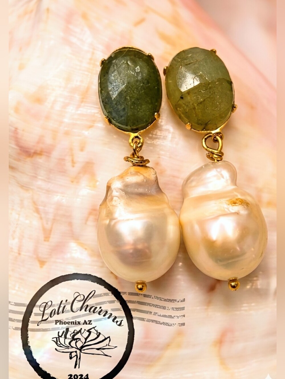 32 Carats Raw Aquamarine & Huge Baroque Pearls In Chunky Gold Plated Earrings